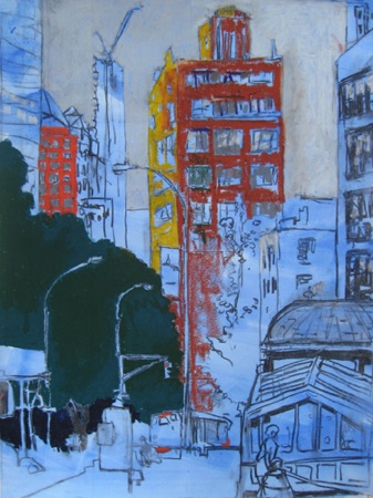 Astor Place Blue;
2016; charcoal oil pastel watercolor on paper, 24 x 18" Astor Place Blue;
2016; charcoal oil pastel watercolor on paper, 24 x 18"